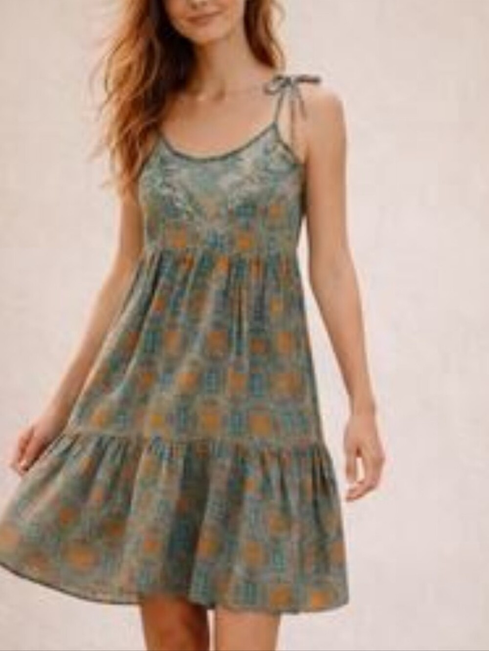 Natural Life Blue Green Floral Lace-Trim Spaghetti Strap Mini Dress